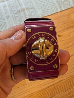 Vintage Y2K 2000s Marc Jacobs Patent Leather Turn Lock Cuff Watch Plum Gold Vtg